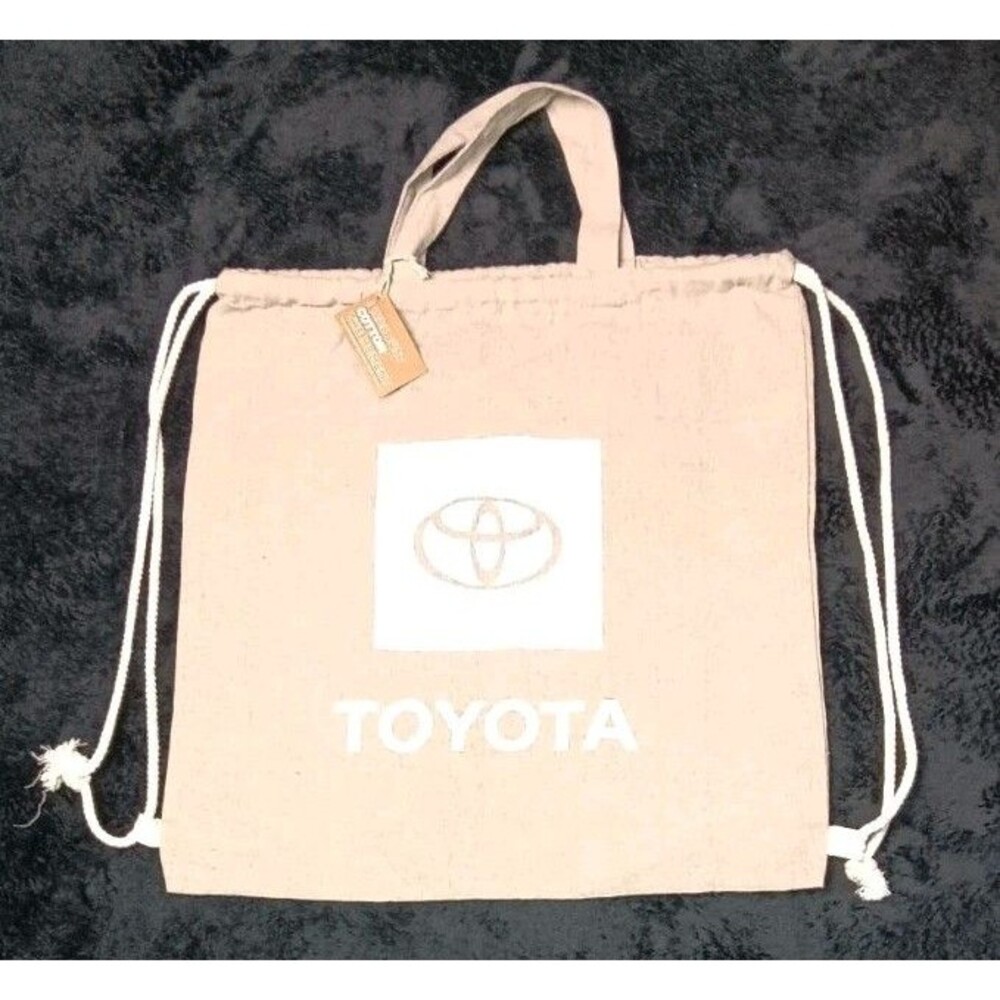 NWT! Toyota Logo Drawstring Recycled Tote Bag Cinch Backpack Cream Autombilia